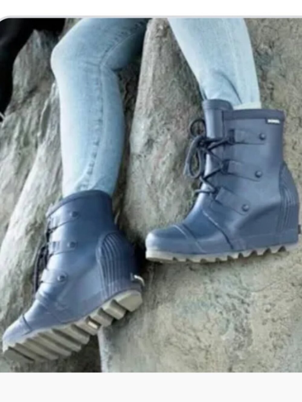 Sorel Joan Lace Up Rain Wedge Boots Blue Women's SIZE US 8.5